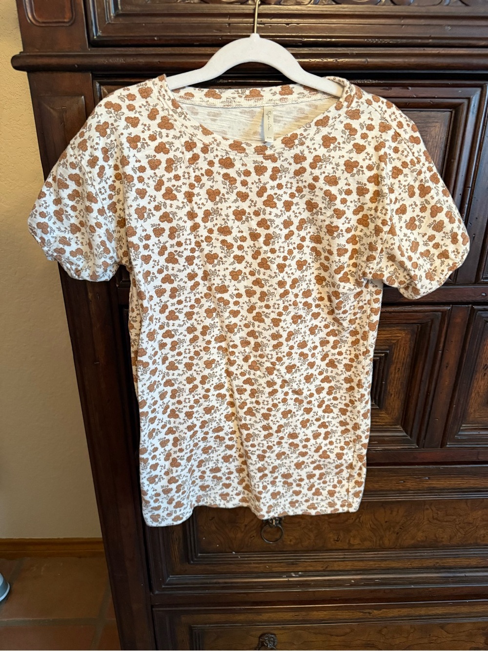 Rylee + Cru Cream Tshirt dress with Brown Floral Print